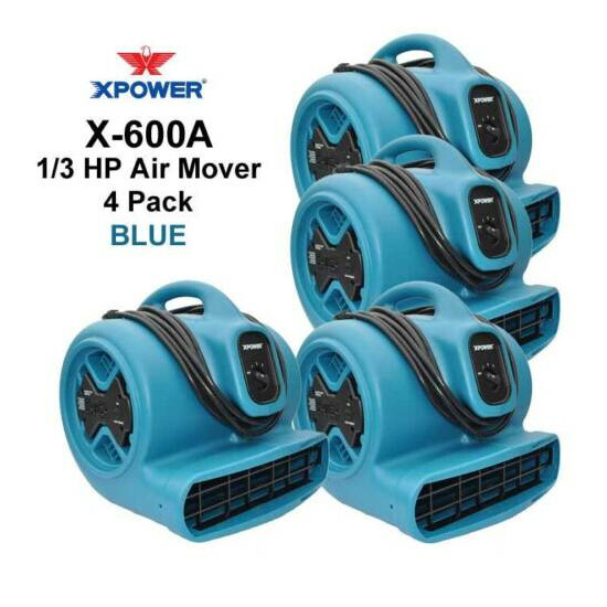 XPOWER 1/3HP Air Mover Carpet Dryer Blower Floor Fan w/GFCI Outlets 4 Pack-Blue image {1}