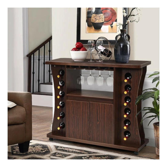 Rolling Buffet Sideboard Wooden Bar Storage Cabinet w/ Wine Rack & Glass Holder  image {3}