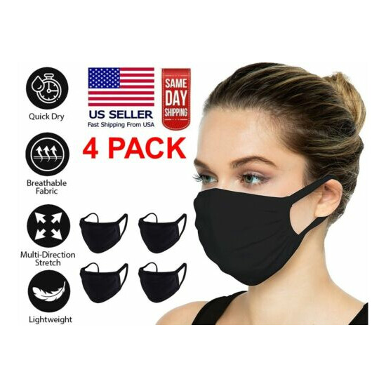 Soft Double Layer Poly Cotton BLACK Face Mask Reusable Washable Unisex Adult image {9}