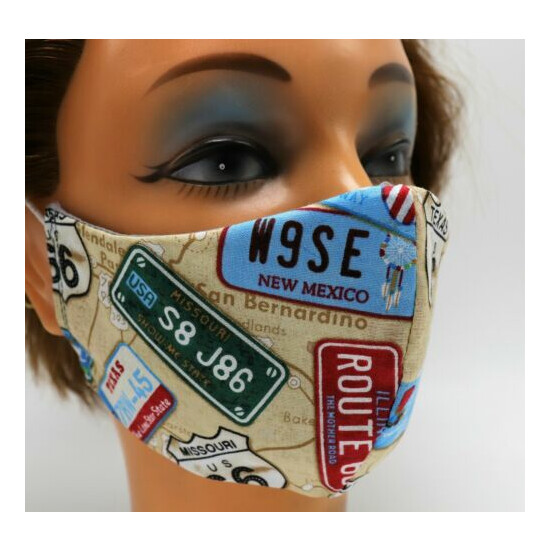 Men's Face Mask - Road Sign Print - Double Layer Cotton - Reusable - Travel image {1}