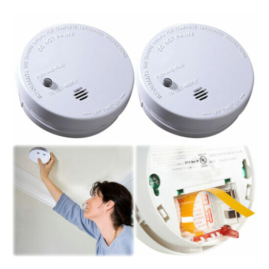 2 PACK IONIZATION SMOKE DETECTOR Battery Operated Home Fire Alarm Safety Sensor image {1}