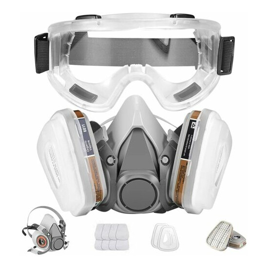 Respirator Mask,Half Facepiece Gas Mask with Safety Glasses Transparent image {1}