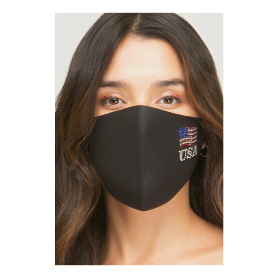 Washable Breathable Fashion Face Mask w/ Adjustable Straps and Rhinestone Design image {3}