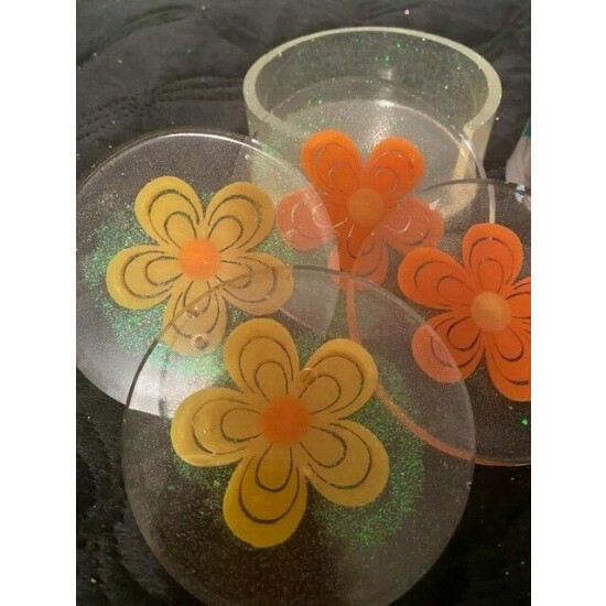 Custom Coasters with holder Set of four epoxy, Mardi Gras, Valentine, tropical  image {3}