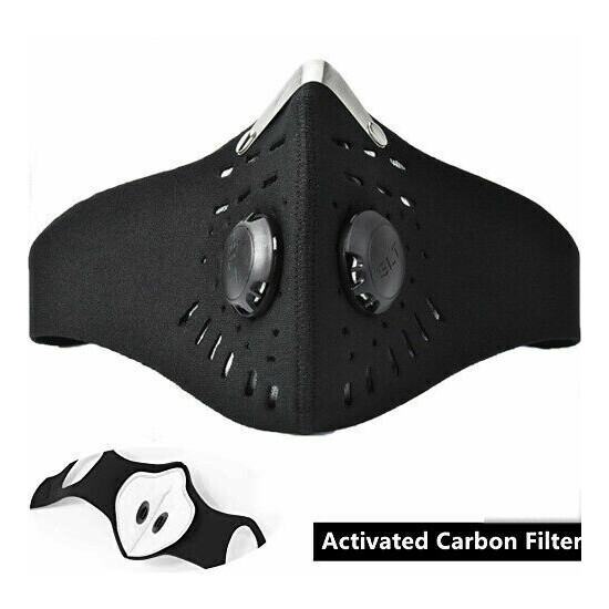 2PCS Sport Cycling Face Mask With Active Carbon Filter Breathing Valves Washable image {5}