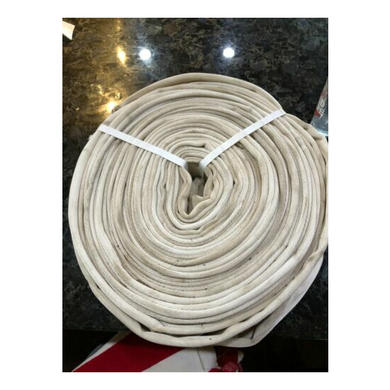 White 1 1/2" x 95' Used Forestry Fire Hose for crafts tug o war boat docks Thumb {1}