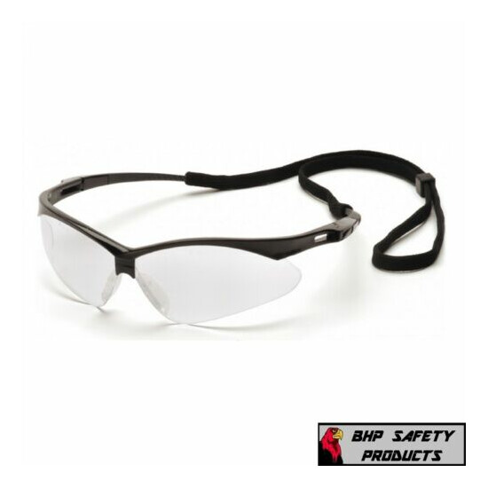 PYRAMEX PMXTREME SAFETY GLASSES CLEAR LENS BLACK FRAME W/ CORD SB6310SP (1 PAIR) image {1}