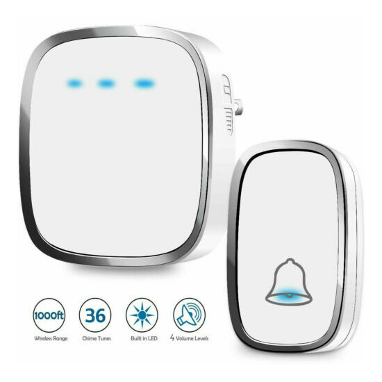 Wireless Doorbell Plug and Play Waterproof Bell Kit Transmitter & Receiver image {2}