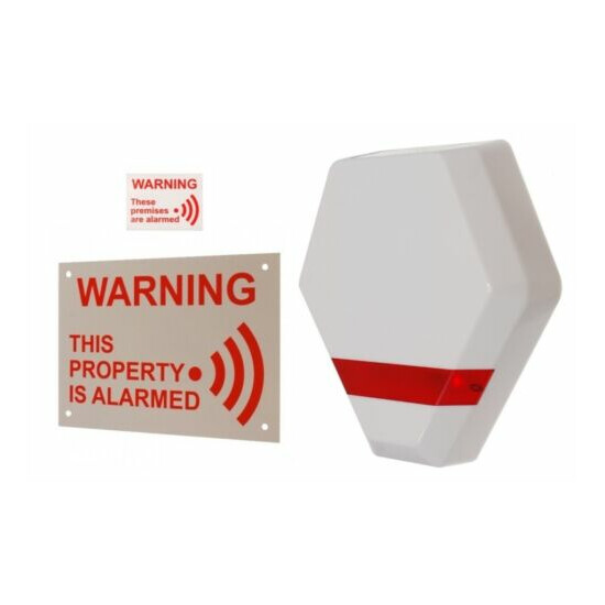 Compact Solar Powered Dummy Alarm Siren - Flashing LED's & Warning Signs. image {2}