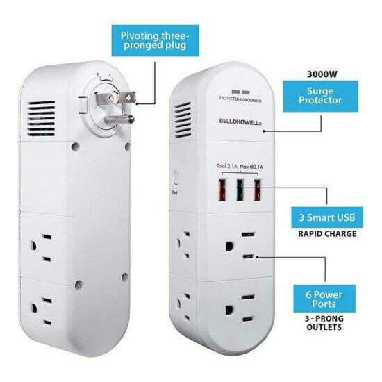 180 Degree Swivel, Power Surge Protector, Electric Charging Station - Brand New image {3}