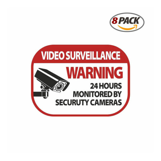 Video Surveillance Red Sign Vinyl Decal Self Adhesive Safety 8 Packs image {3}