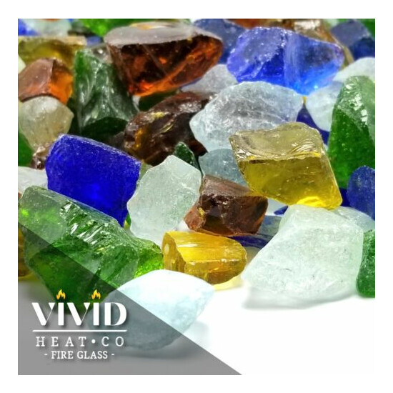 VIVID SEA GLASS Large Fireplace Fire Pit Glass Crystals Blue Green Clear Amber image {1}