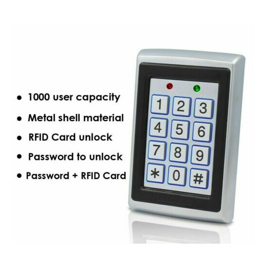 Door Access Control Metal EM 125KHz Card Reader Luminous Keypad Fobs 1000 Users image {1}