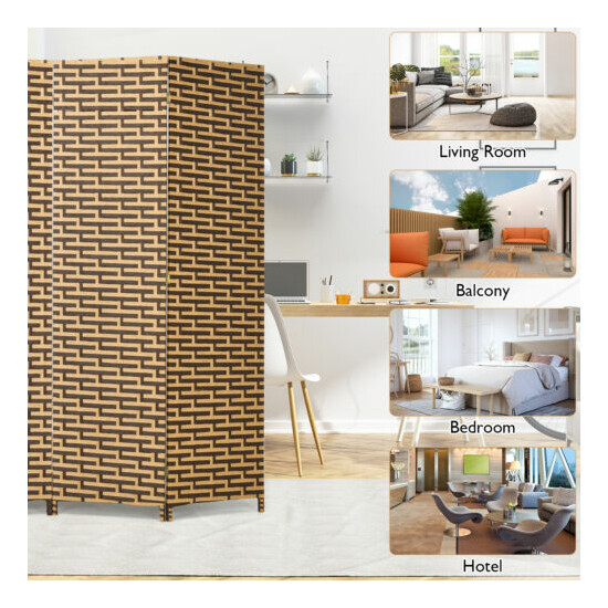 6FT Tall 4 Panel Folding Room Divider Weave Fiber Privacy Partition Screen image {6}
