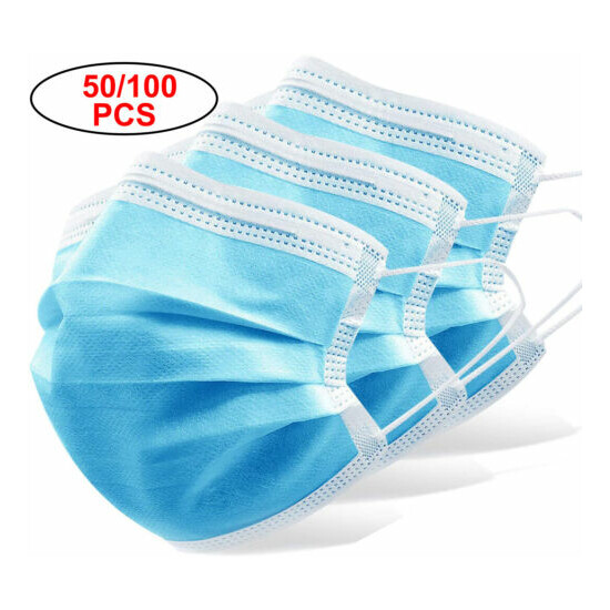 50/100 PCS Blue Face Mask Mouth & Nose Protector Respirator Masks USA Seller image {1}