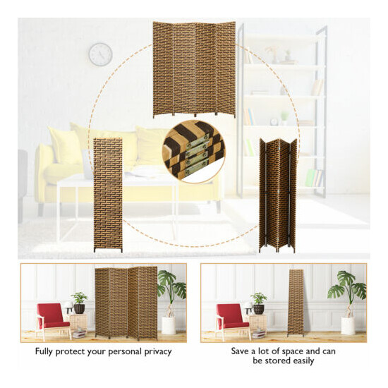 6FT Tall 4 Panel Folding Room Divider Weave Fiber Privacy Partition Screen image {8}