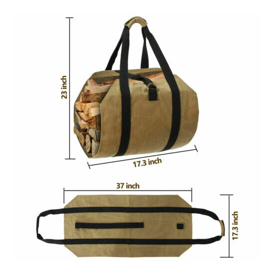 Portable Canvas Firewood Log Carrier Bag Waxed Canvas Log Tote Bags Camping image {2}