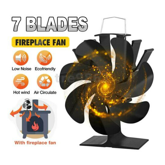 7 Blade Fireplace Fan for Wood Burning Stove Fan Heat Powered Log Burner  image {1}