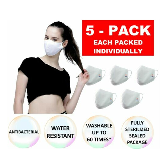 5 PCS Dony Triple Layer Black Cloth Face Mask Washable Over 60 Times White Color image {1}