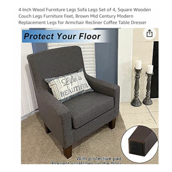 VIVIJASON 4 inch Wood Furniture Legs, Square Tapered Sofa Legs Pre-Drilled M8 Ha image {4}