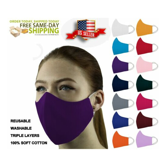 3 Face Masks Set In 3 sizes Triple Layers 100% Cotton Washable Reusable W/Pocket image {60}