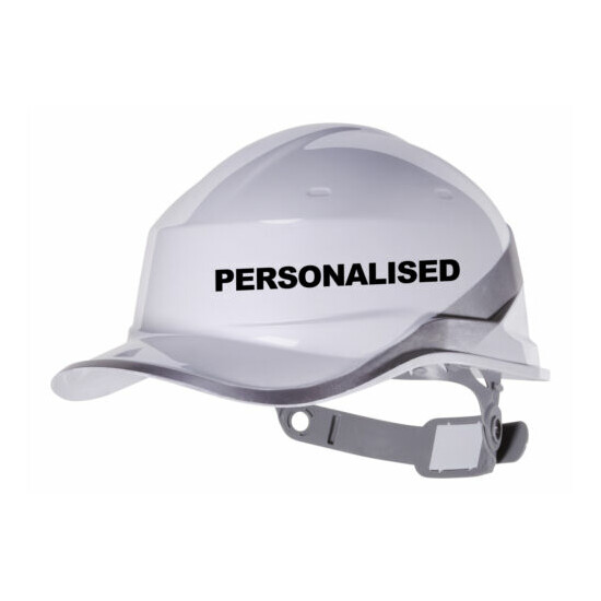 2X PERSONALISED Hard Hat vinyl decal. Warehouse sticker CHOOSE COLOUR AND FONT image {1}