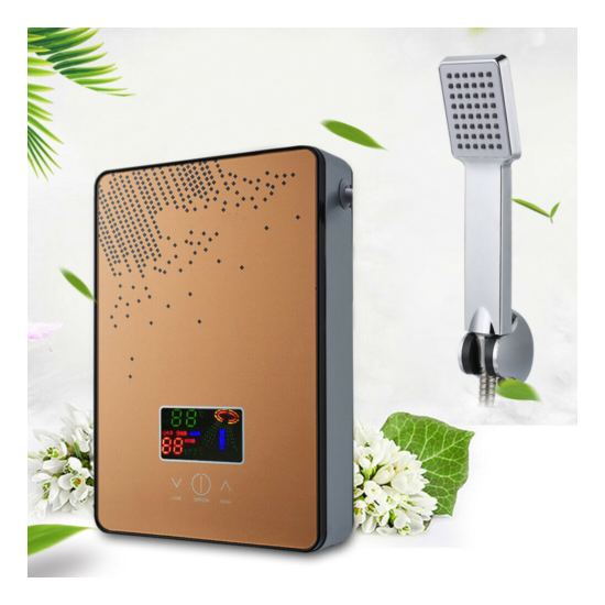 Electric Tankless Hot Water Heater with Shower Set Bathroom Thermostat 6500 W image {2}