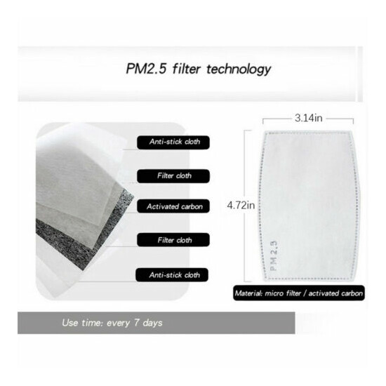 50 Pack Adult PM2.5 5 Layer Carbon Face Pure Fresh Air Mask Filter Replacements image {2}