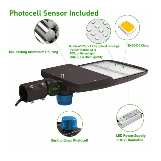 300W LED Parking Lot Lights with Dusk to Dawn Photocell 42000LM 5000K Dimmable  image {3}