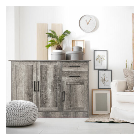 Giantex Buffet Storage Cabinet Console Table Kitchen Sideboard Drawer Grey image {4}