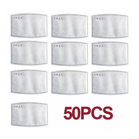 50 Pack Adult PM2.5 5 Layer Carbon Face Pure Fresh Air Mask Filter Replacements image {1}