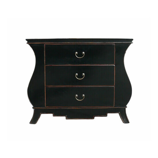 Chinese Black Lacquer Curve Legs 3 Drawers Dresser Cabinet cs1152 image {1}