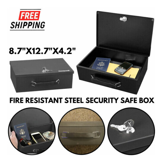 Fire Resist Steel Security Safe Box Double Steel Wall Secured Cash Storage Black image {1}
