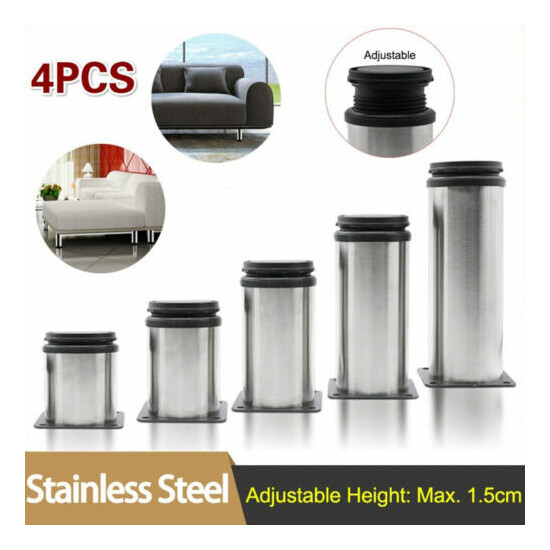 4Pc Adjustable Stainless Cabinet Legs Steel Kitchen Feet Round Stand Holder image {1}
