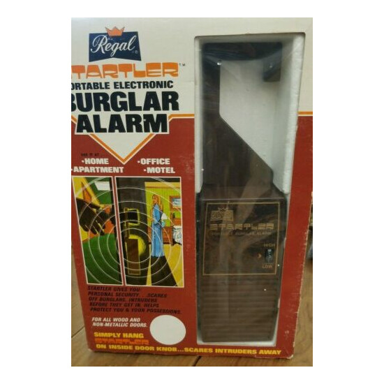 Vintage Regal Startler Portable Electronic Burglar Alarm Hangs On Doorknob Hotel image {1}