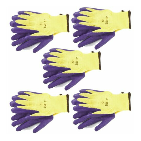 5pk 8" Builders Protective Gardening Latex Rubber Coated Work Gloves Purple image {1}