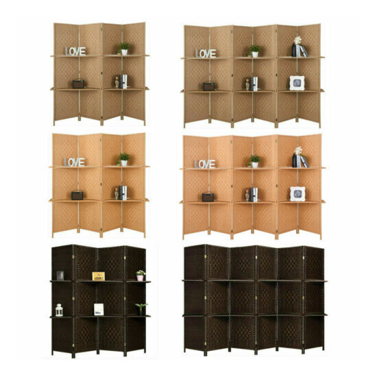 4 6-Panel Room Divider Privacy Screen with Display Shelves Folding Partition New image {3}