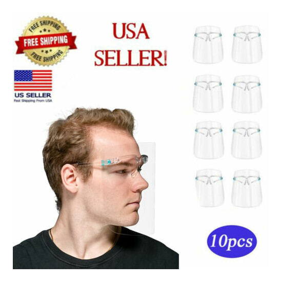 10 PACK Face Shield Guard Mask Safety Protection With Glasses Reusable Anti Fog image {1}