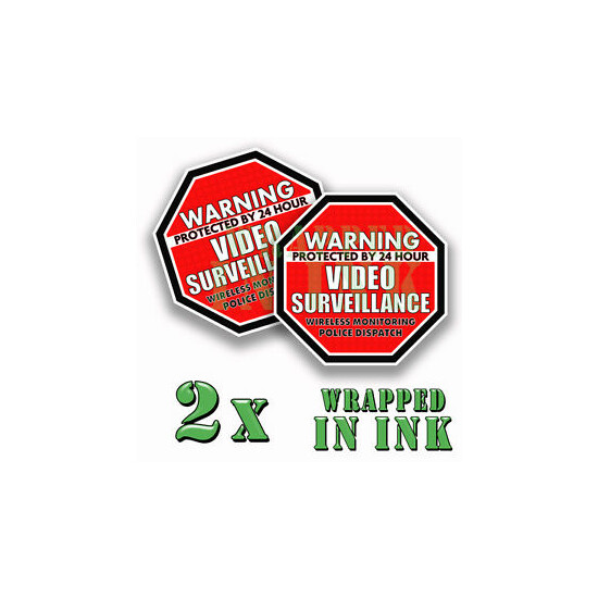 Warning 24 hour Video Surveillance Security Stickers RED OCT Decal 2 PACK image {1}
