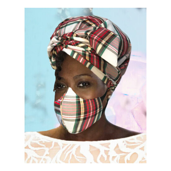 Kente Ankara African Face Mask | Reversible Satin-Lined Headdress Set image {17}