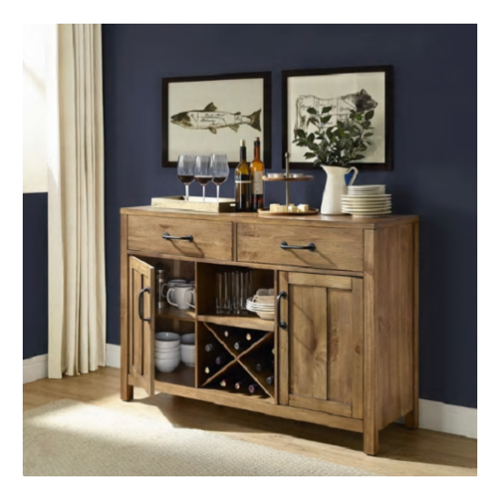 Modern Dining Room Storage Buffet Table Cabinet Wine Rack Natural Rustic Finish  image {1}