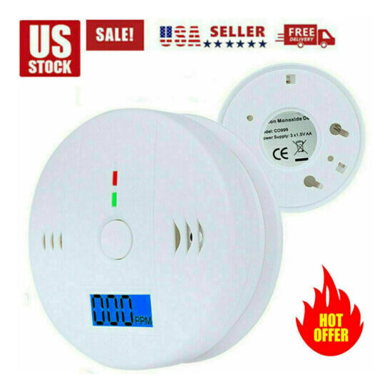 LCD Combination CO Carbon Monoxide Gas Detector Alarm Battery Operated Home image {1}