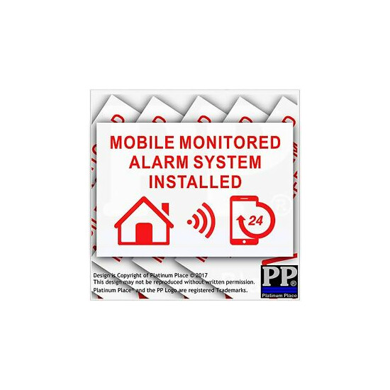 6 MOBILE Monitored Alarm System Installed-External Sticker-Warning Security Sign image {1}