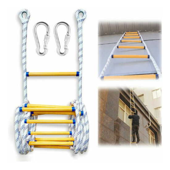 32.8ft Emergency Fire Escape Rope ladder Homes Safety Rope Ladders w/ Carabiners image {1}