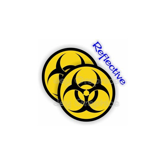 2- REFLECTIVE Funny Hard Hat Stickers | BIOHAZARD SYMBOL | Bio-Hazard Zombie Gas Thumb {1}