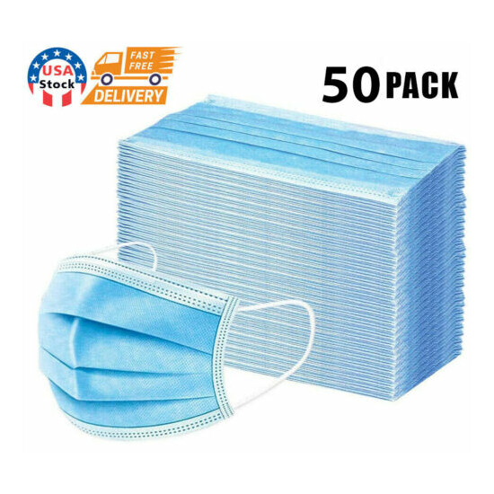 50 Pcs Face Mask Mouth & Nose Protector Respirator Masks with Filter Blue image {1}