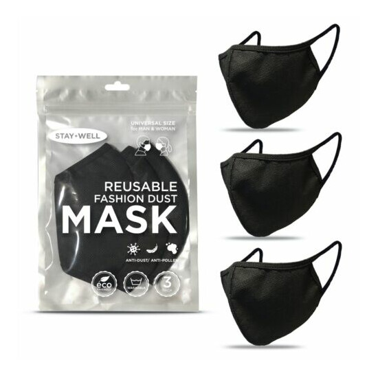 3 Face Masks Black Fashion Masks Washable Reusable Unisex Mask US Seller image {2}
