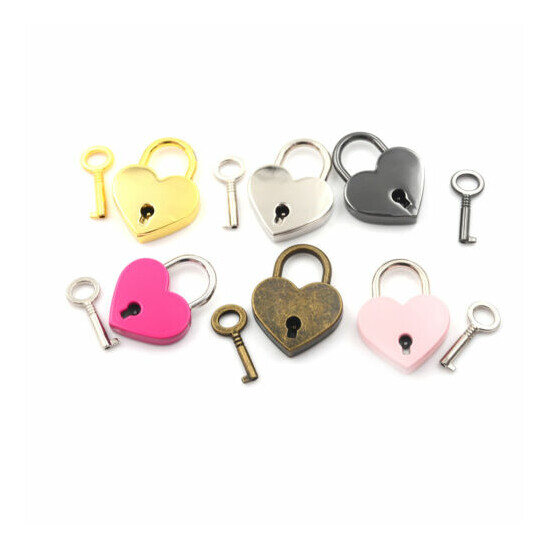 Mini Padlock Love Heart Shape Padlock Tiny Luggage Bag Case Lock With Keys&CG image {3}