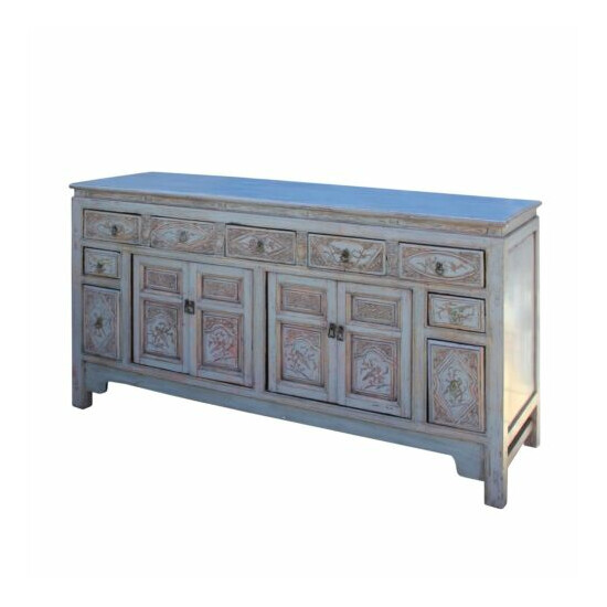 Chinese Distressed Gray Floral Motif Sideboard Console Table Cabinet cs5774 image {3}
