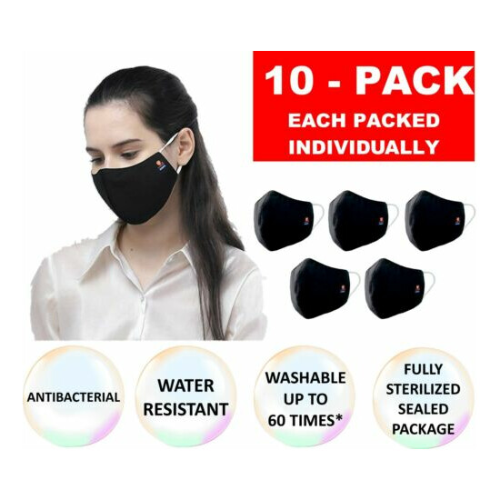 10 PC Dony Triple Layer Black Cloth Face Mask Washable Over 60 Times Black Color image {1}